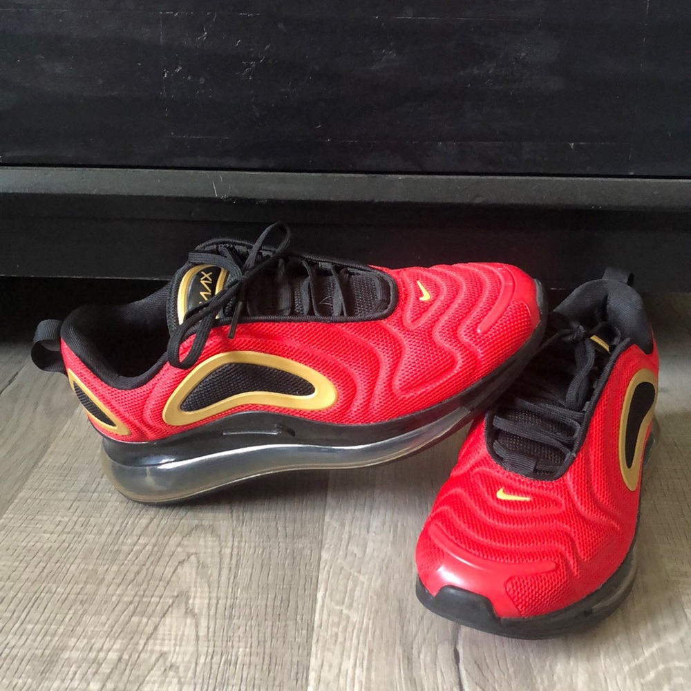 Women’s Red, black, and gold Air Max 720